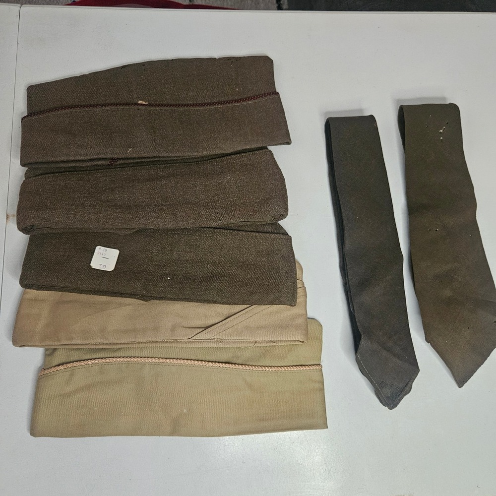 Vintage US Military Garrison Cap and Tie Lot 1948 Detroit Uniform Eagle Headwear